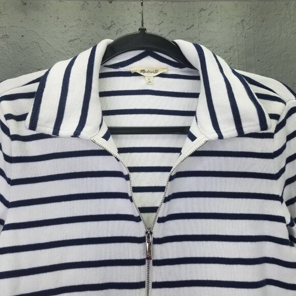 Madewell Grill Sweater Women's L Ribbed Zip-Front Long Sleeve Nautical Stripe - Picture 7 of 16